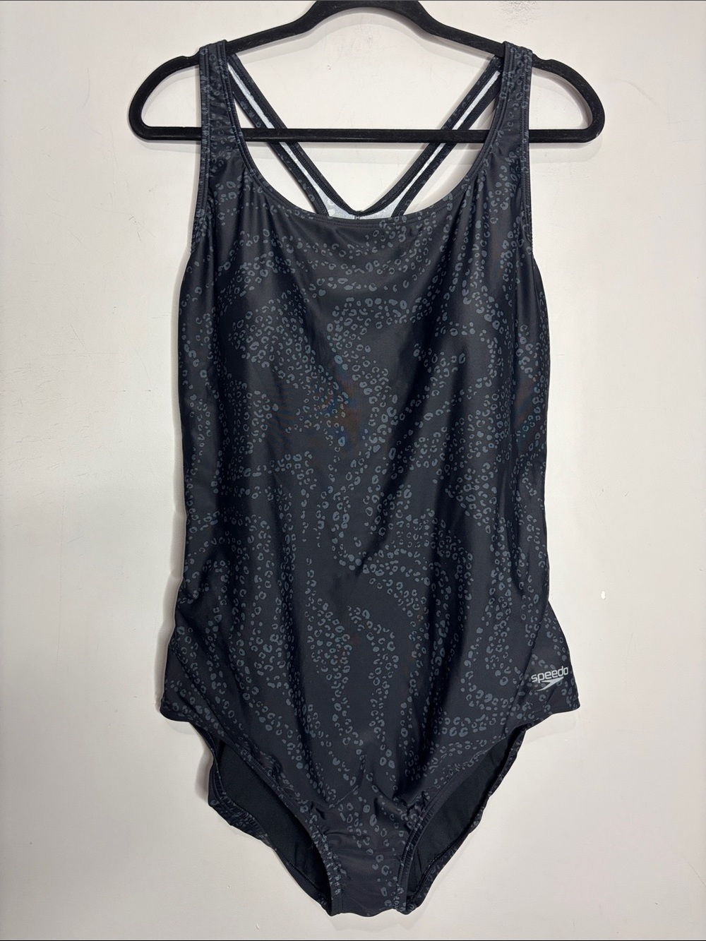 Speedo Black Subtle Leopard Print Racerback One Piece Swimsuit, Size 18 - Picture 2 of 14